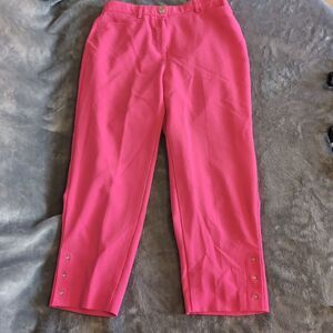 TanJay Button Up Pink Pants Women's Petite 6P Pockets Bedazzled Pant Leg